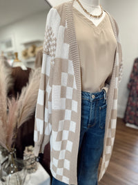 Gentle Heart Checkerboard Cardigan-Neutral