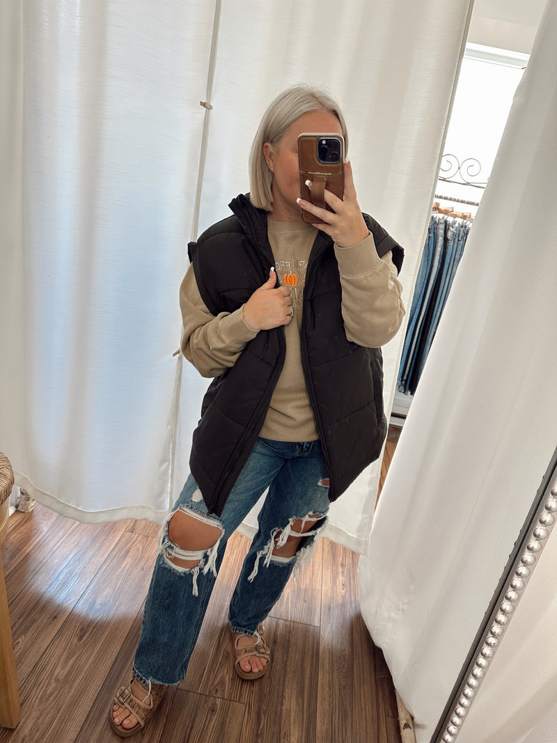 Layla Oversized Puffer Vest-Black