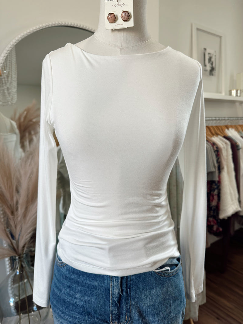 A Basic Dream Long Sleeve Boat Neck Top-Ivory