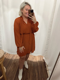 Fay Mock Neck Dress-Rust