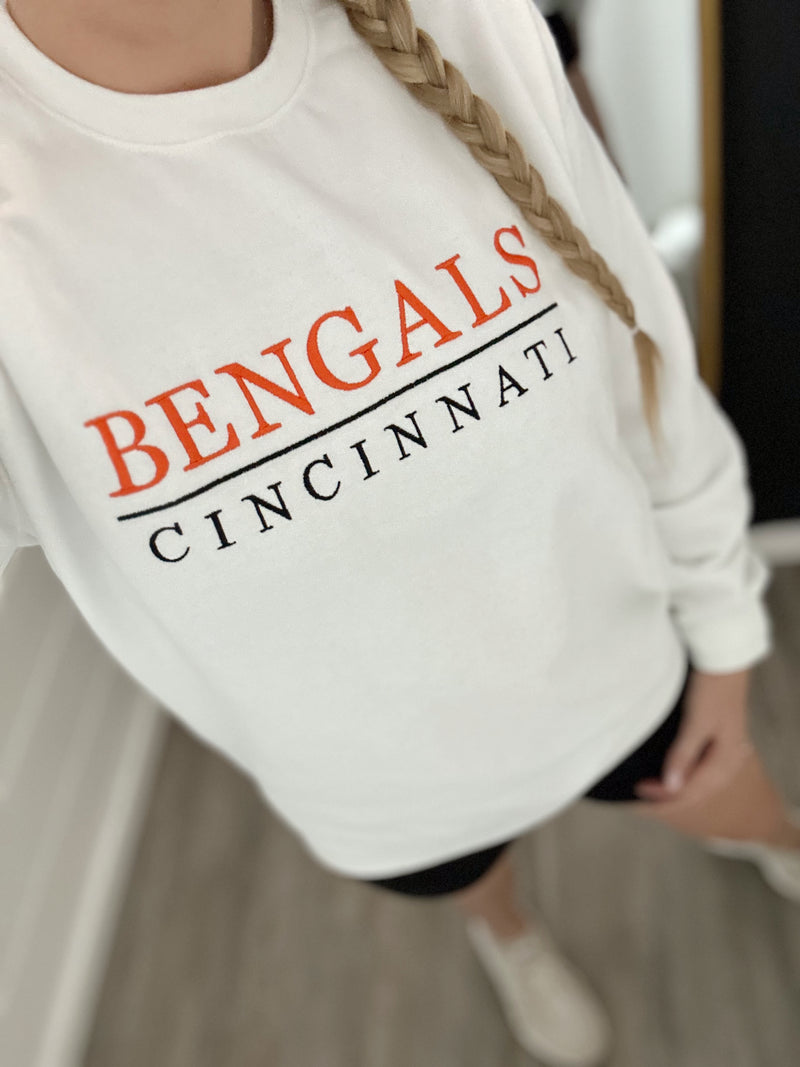 Hometown Cincinnati Embroidered Crewneck-White