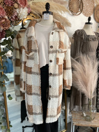 Love Me Some Plaid Long Teddy Shacket-Camel