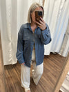 Jules Button Down Shacket Top-Slate Blue