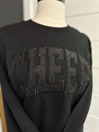 Cheer Black Embroidered Glitter Crewneck