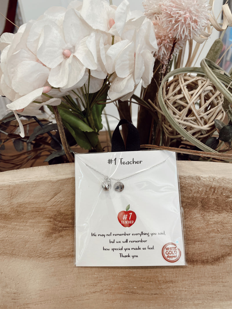 #1 Teacher Necklace- Silver