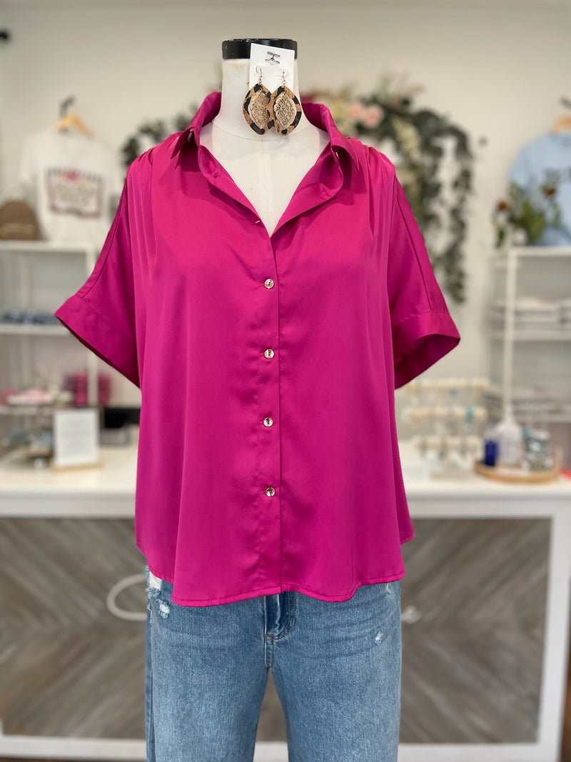 Leona Satin Top-Hot Pink