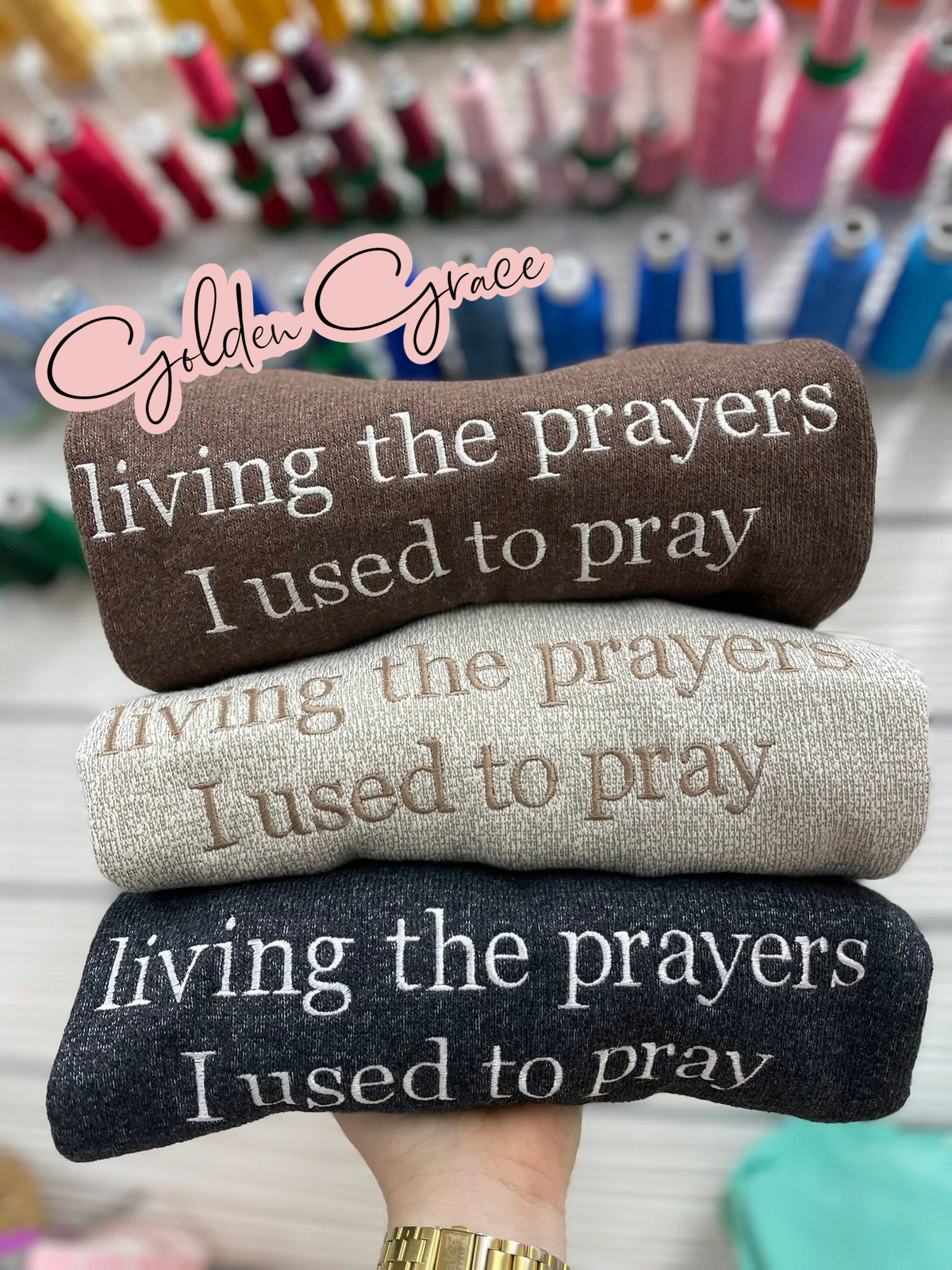 Living the prayers Knit Sweatshirt-Brown