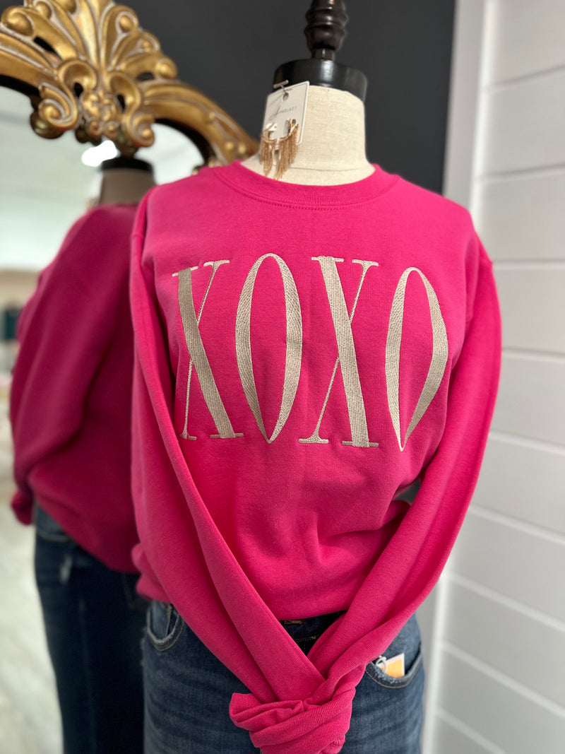 Pink & Golden XOXO Embroidered Crewneck