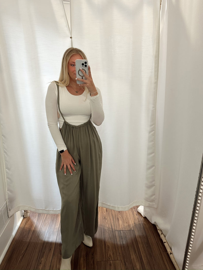 Cropped Vibin Boho Jumpsuit-Olive
