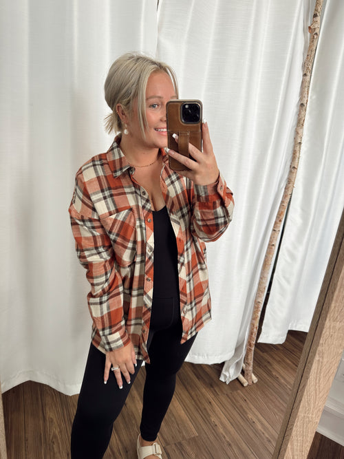 Follow My Lead Flannel Top-Brick