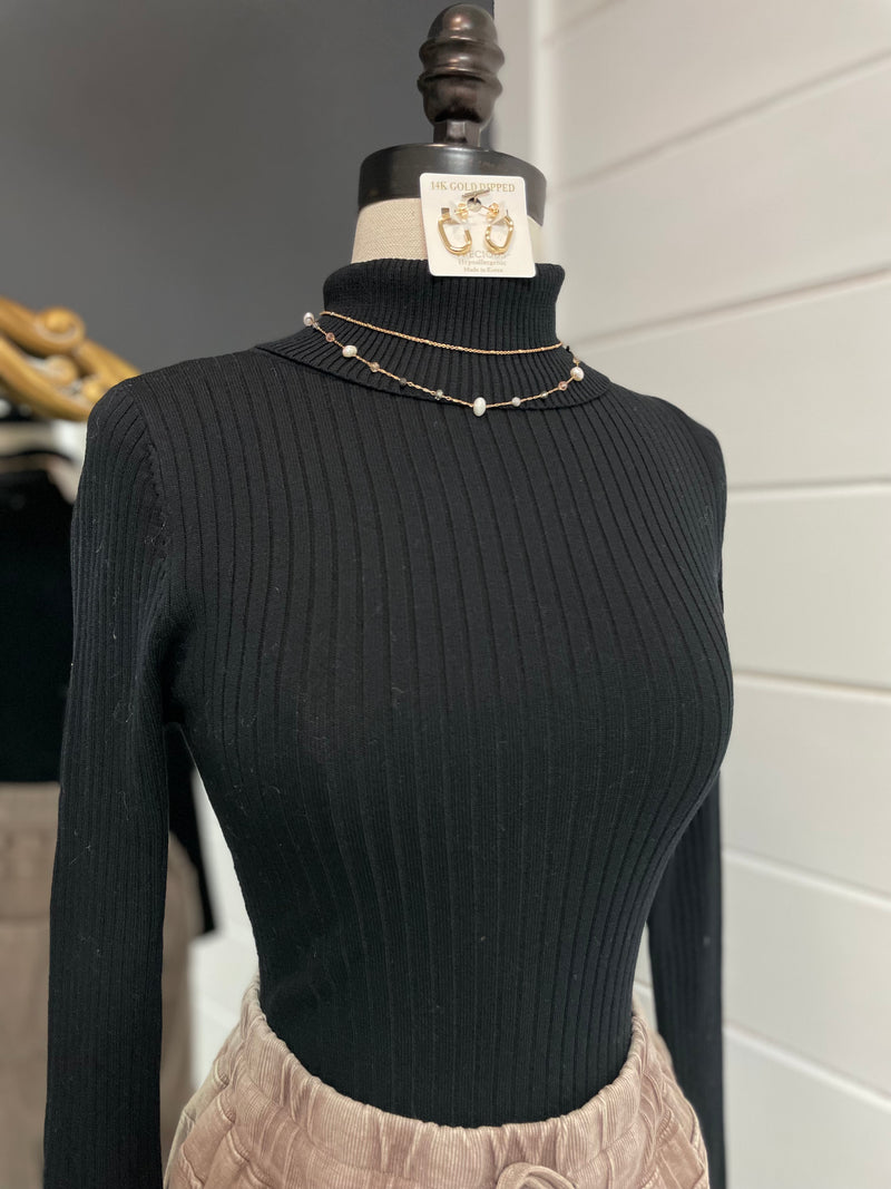 Ari Ribbed Bodysuit-Black