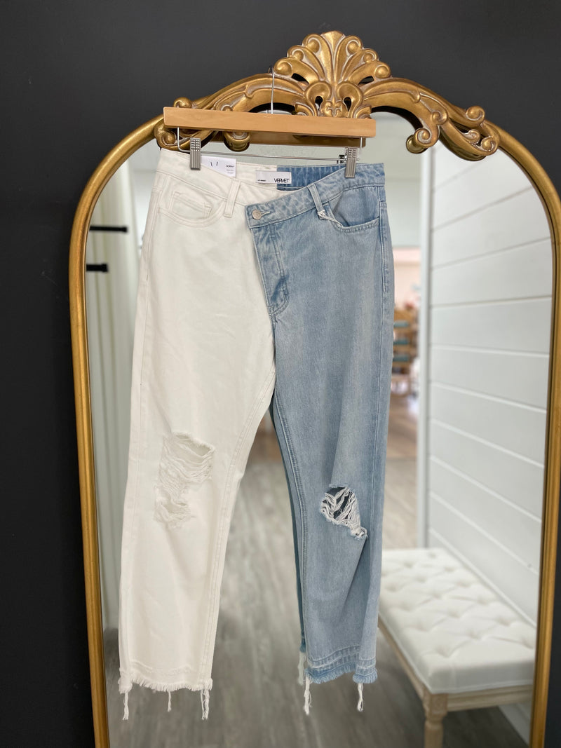 Half and Half Denim Jeans
