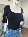 A Basic Dream Square Neck Bodysuit-Black