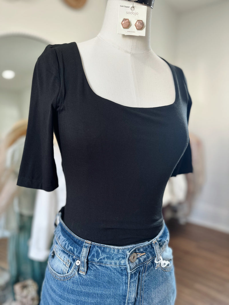 A Basic Dream Square Neck Bodysuit-Black