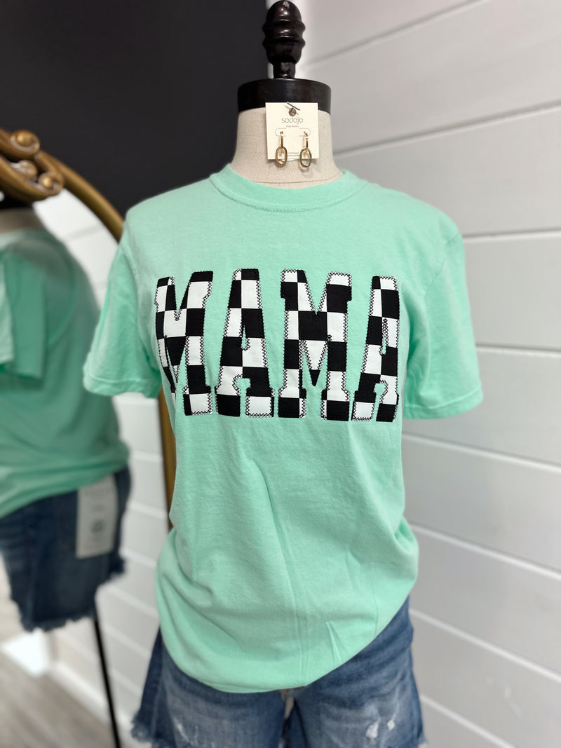 Neon Teal Embroidered Mama Tee