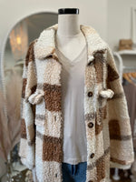 Love Me Some Plaid Long Teddy Shacket-Camel