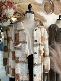 Love Me Some Plaid Long Teddy Shacket-Camel