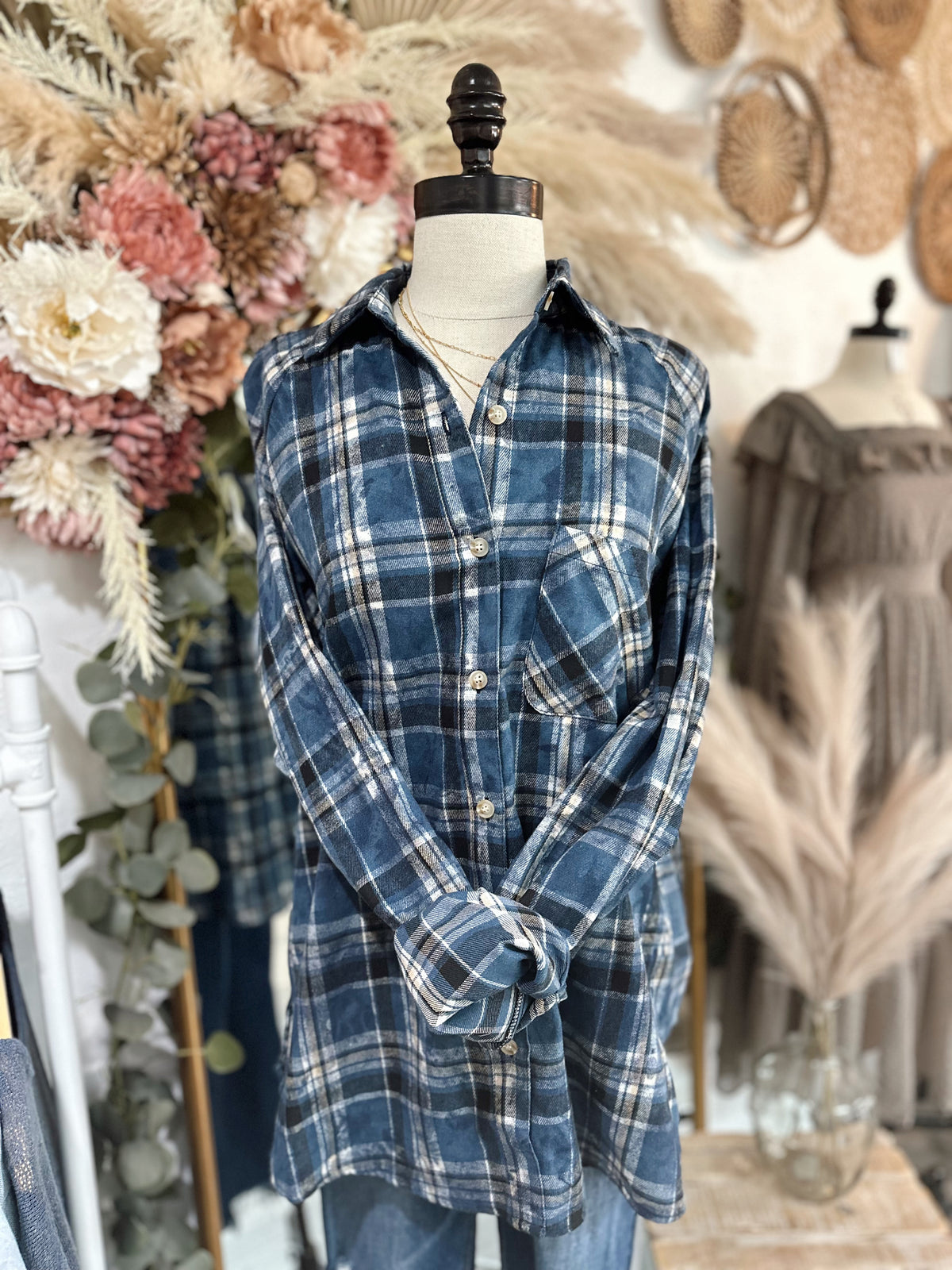 Cozy For Days Flannel Top-Navy Blue