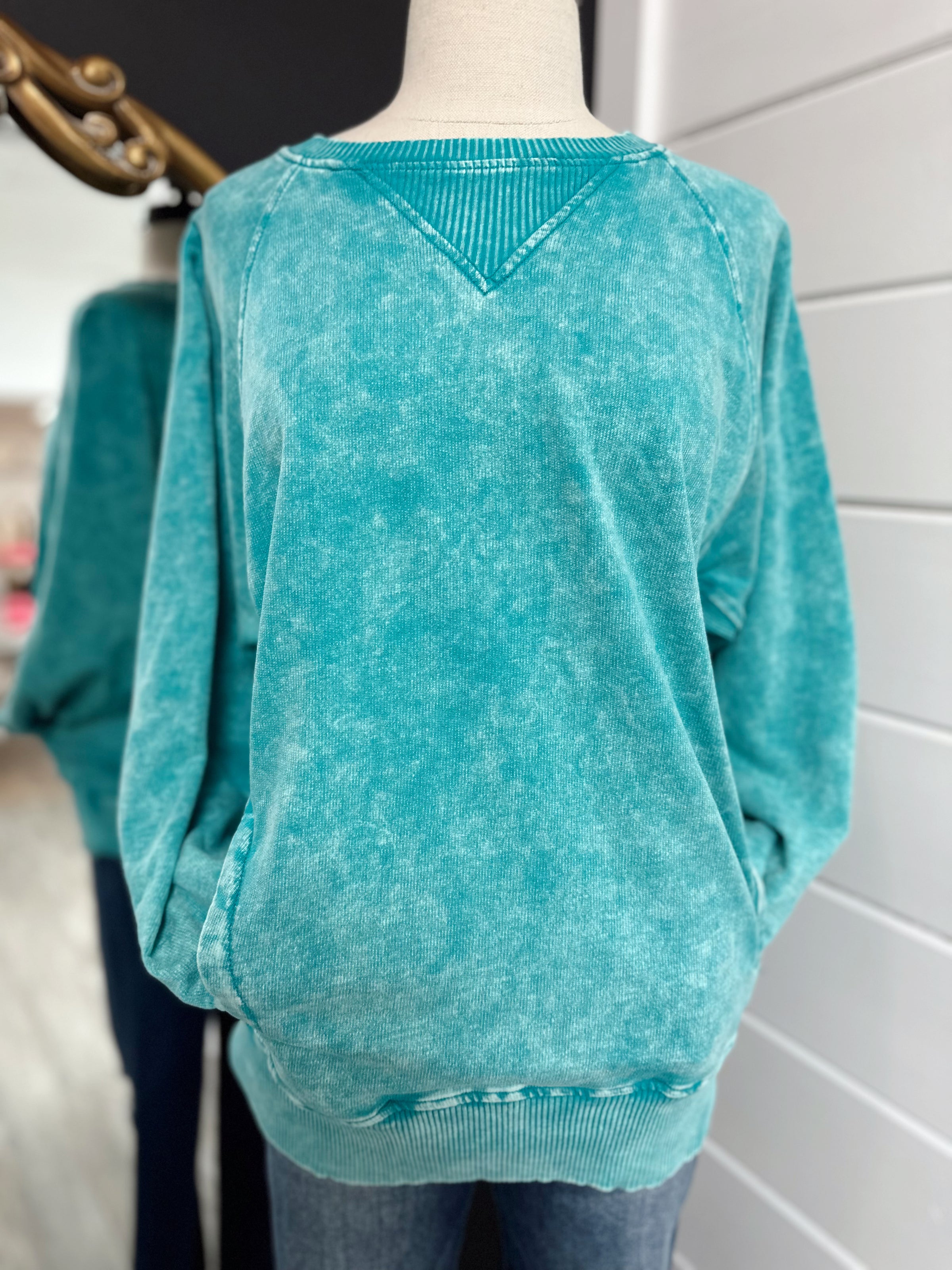 Terry Girl Pullover With Pockets-Teal