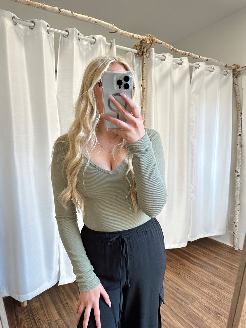 Lainie Ribbed Top-Vintage Olive