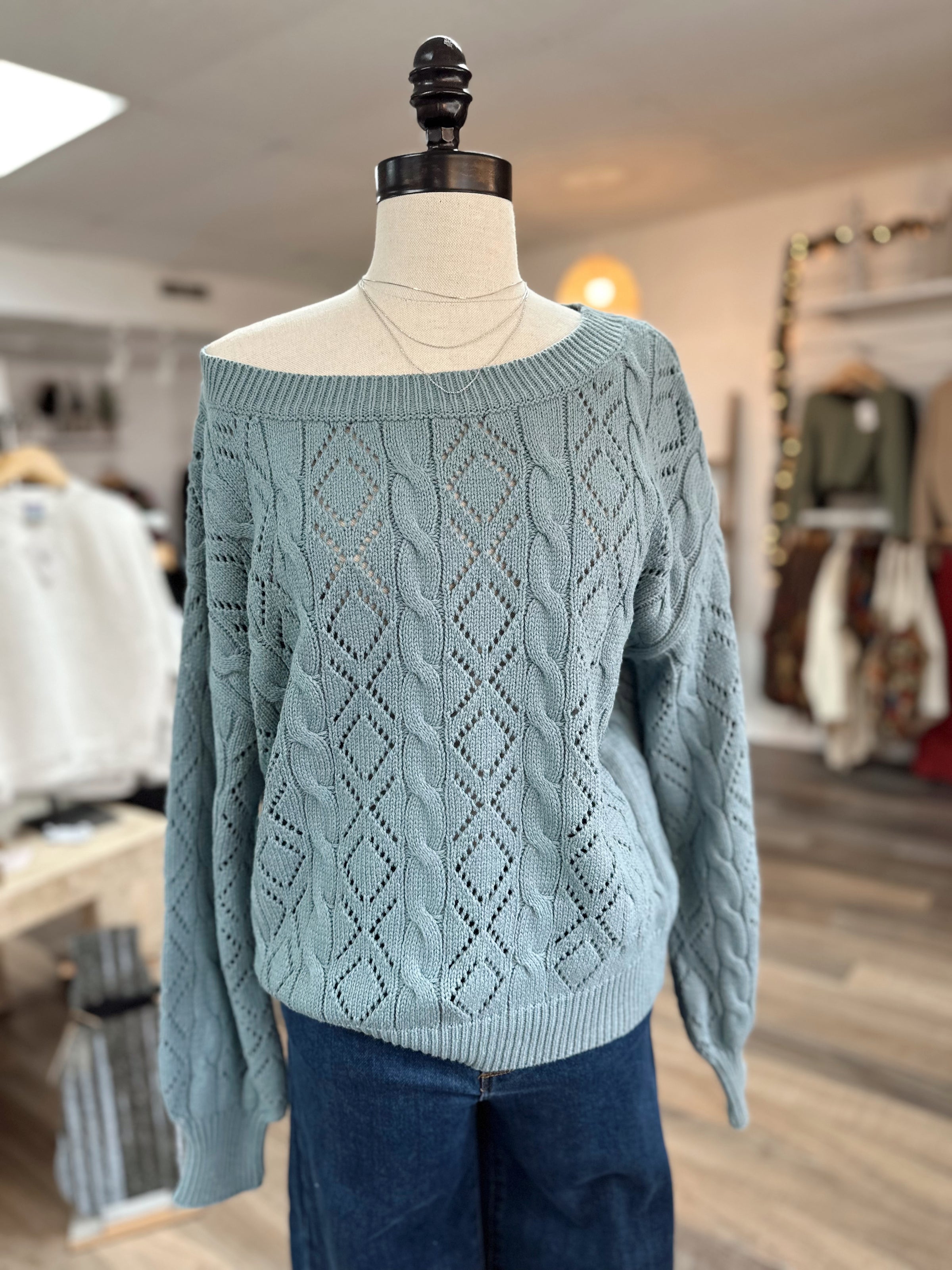 Denver Diamond Knit Sweater-Sage