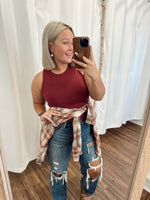 Hard To Get Flannel Top-Maroon