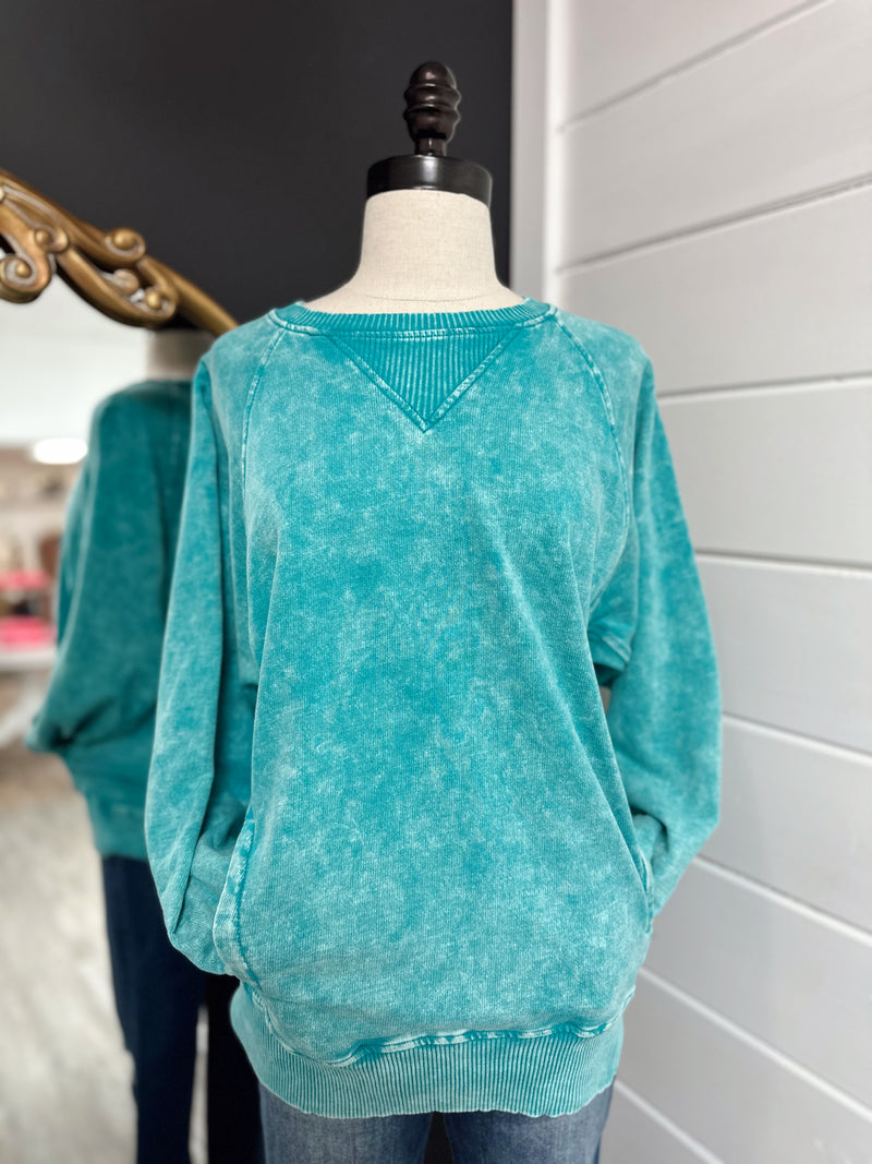 Terry Girl Pullover With Pockets-Teal
