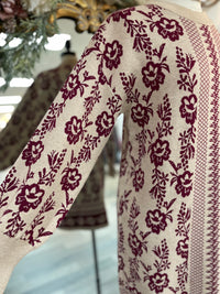 Festive Floral Sweater Dress-Burgandy