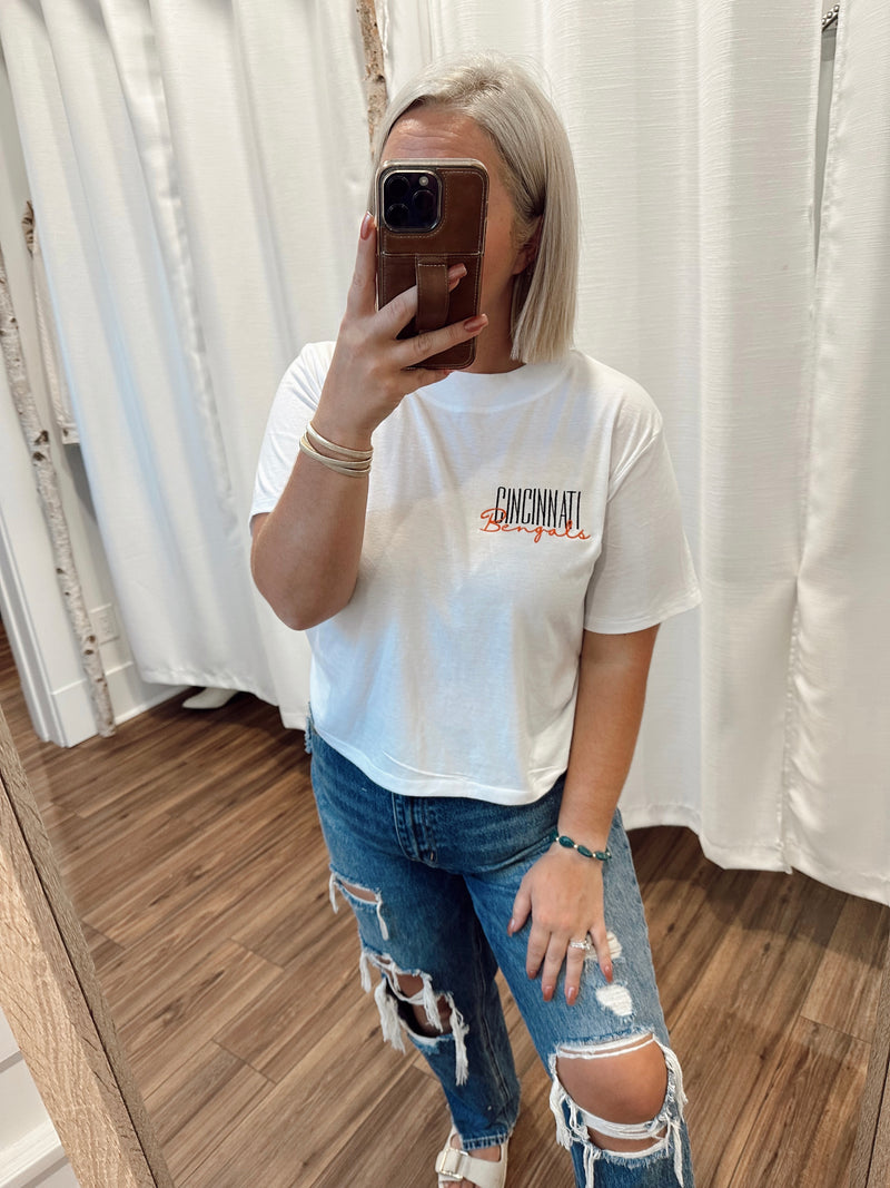 Retro Cincinnati Cropped Tee-White