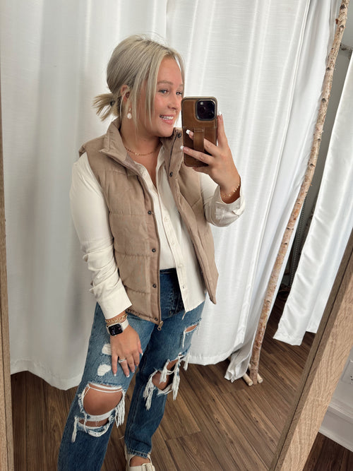 All I Want Padded Vest-Taupe