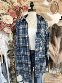Cozy For Days Flannel Top-Navy Blue