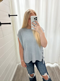 Happi Sweater Vest Top-Dusty Blue