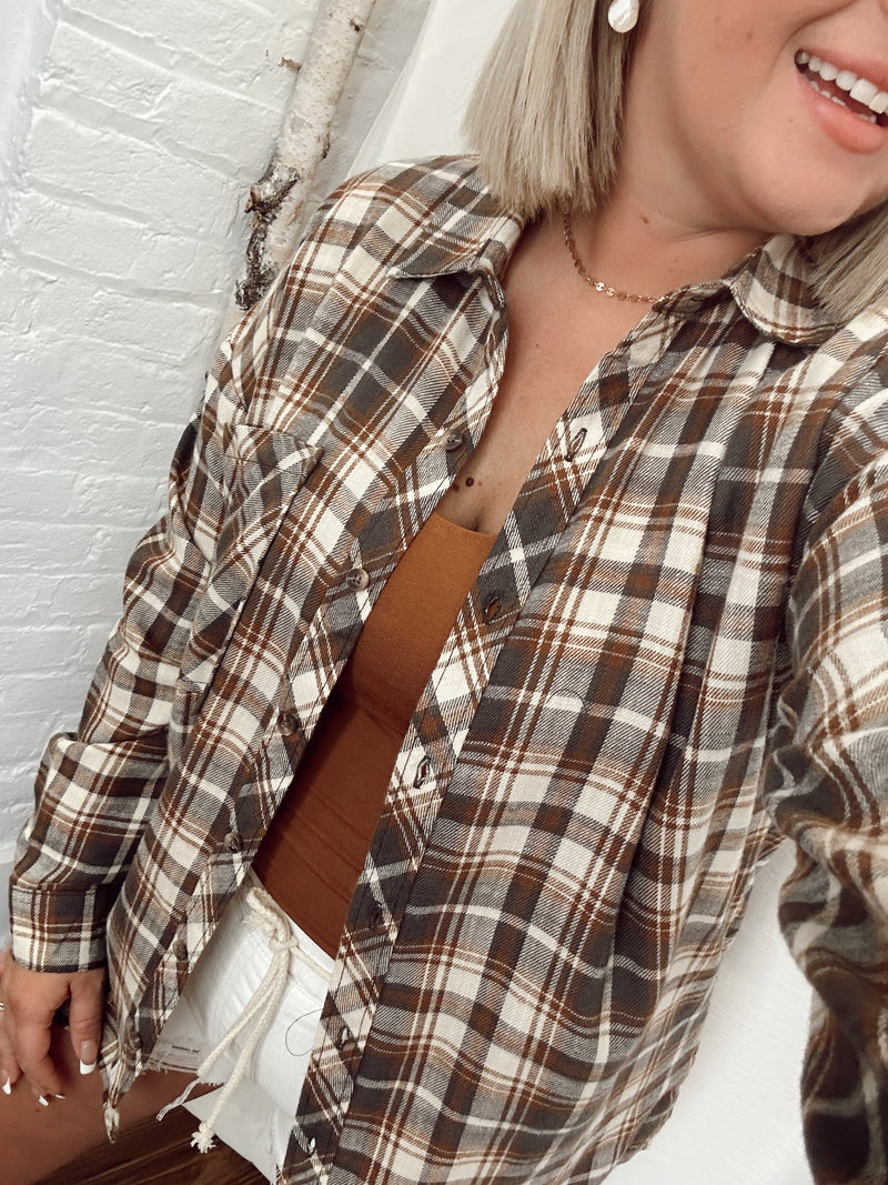 Speak For Yourself Flannel Top-Brown