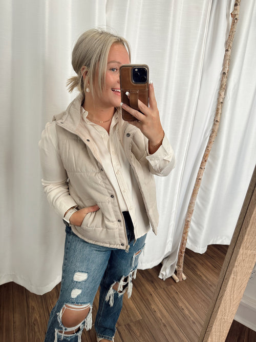 All I Want Padded Vest-Beige