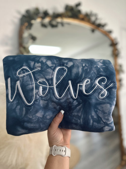 *PREORDER** Unique Cursive Wolves Tie Dyed Embroidered Sweatshirt