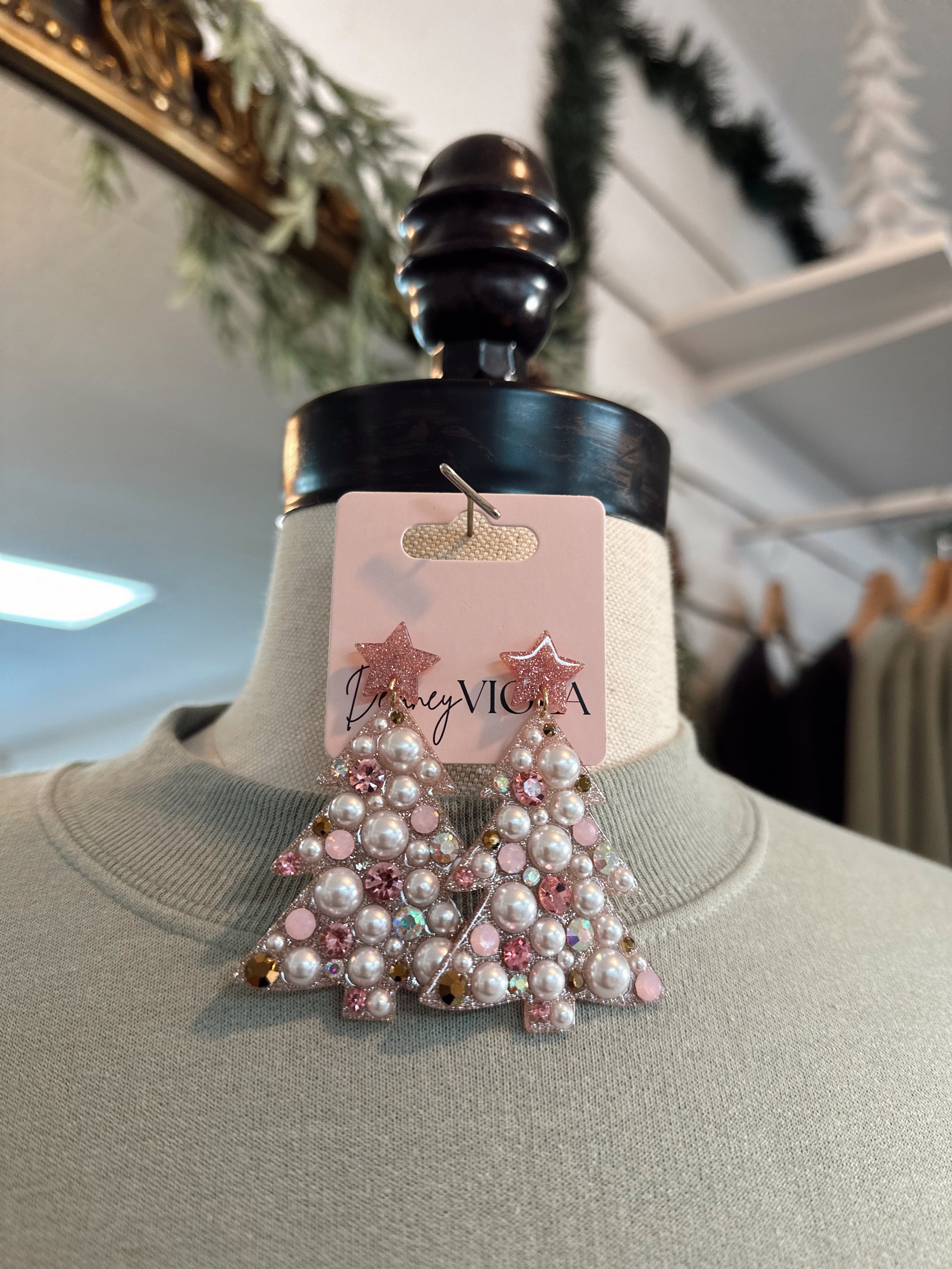 Pearls Christmas Tree Earrings