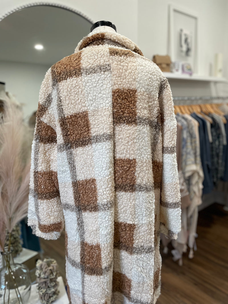 Love Me Some Plaid Long Teddy Shacket-Camel