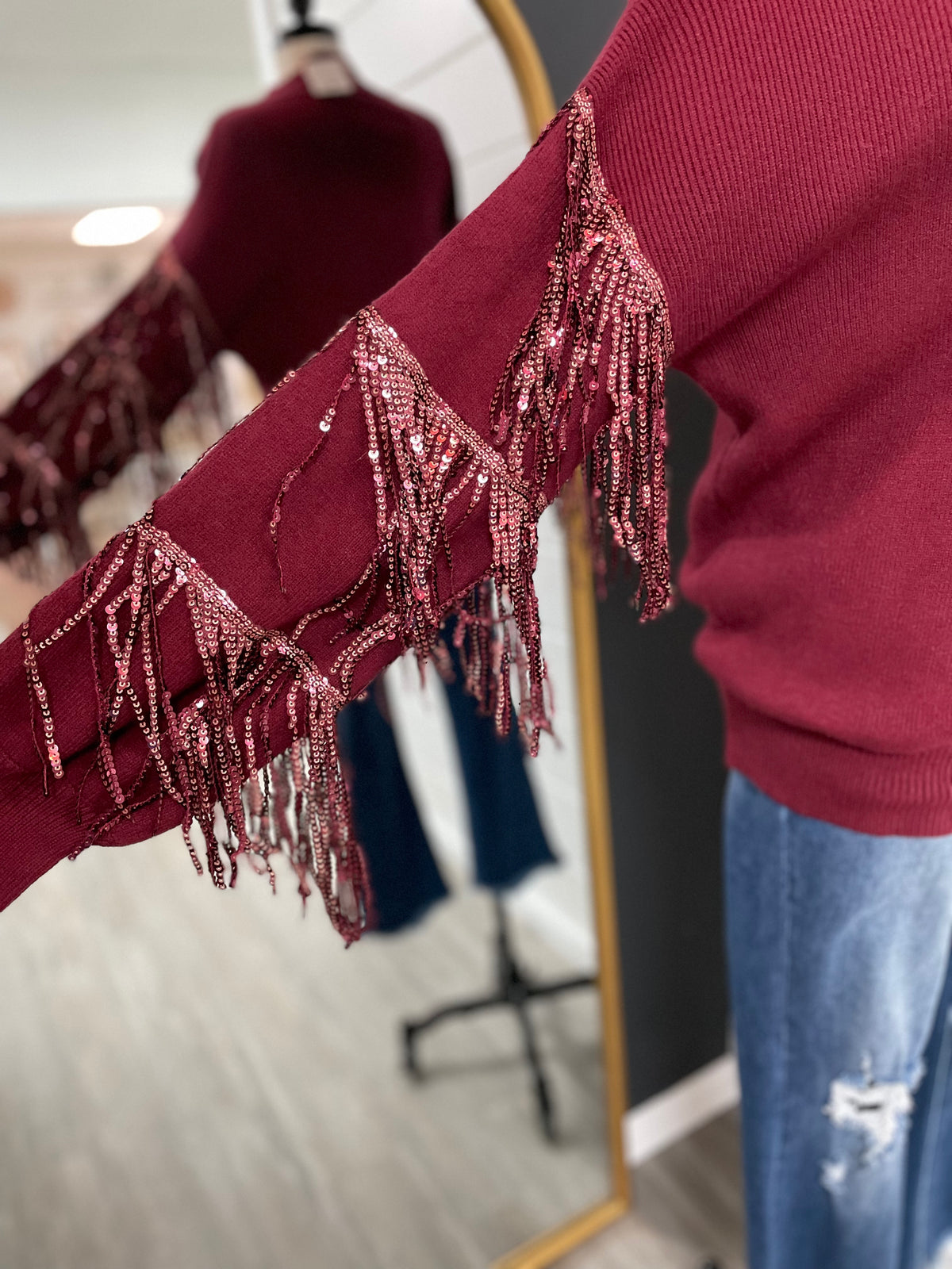 Glitter & Spice Sequin Sweater-Wine