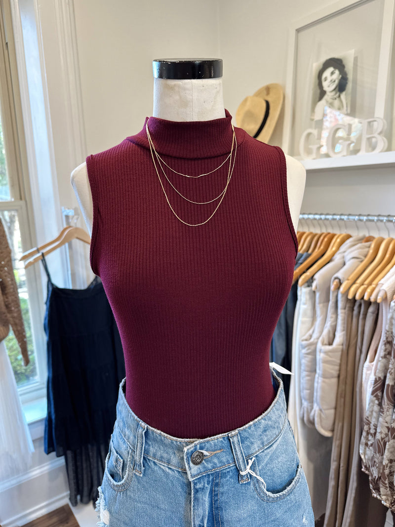 Modern Days Ribbed Bodysuit-Wine
