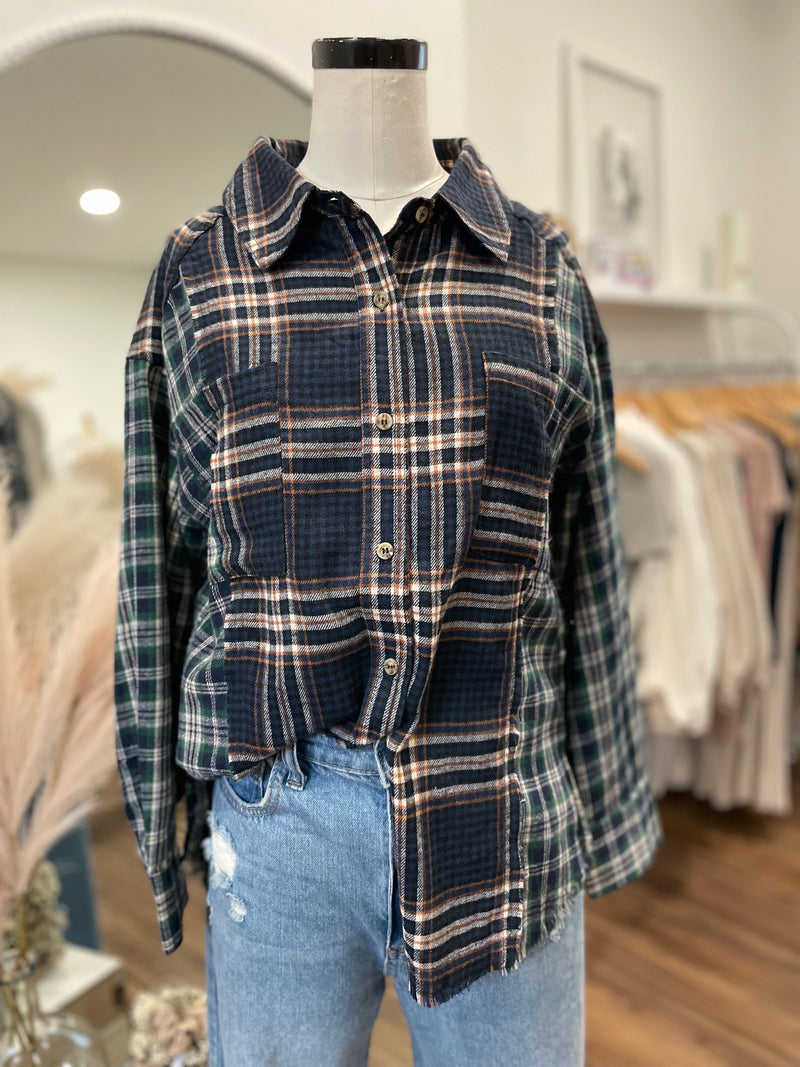 Brielle Plaid Top-Navy