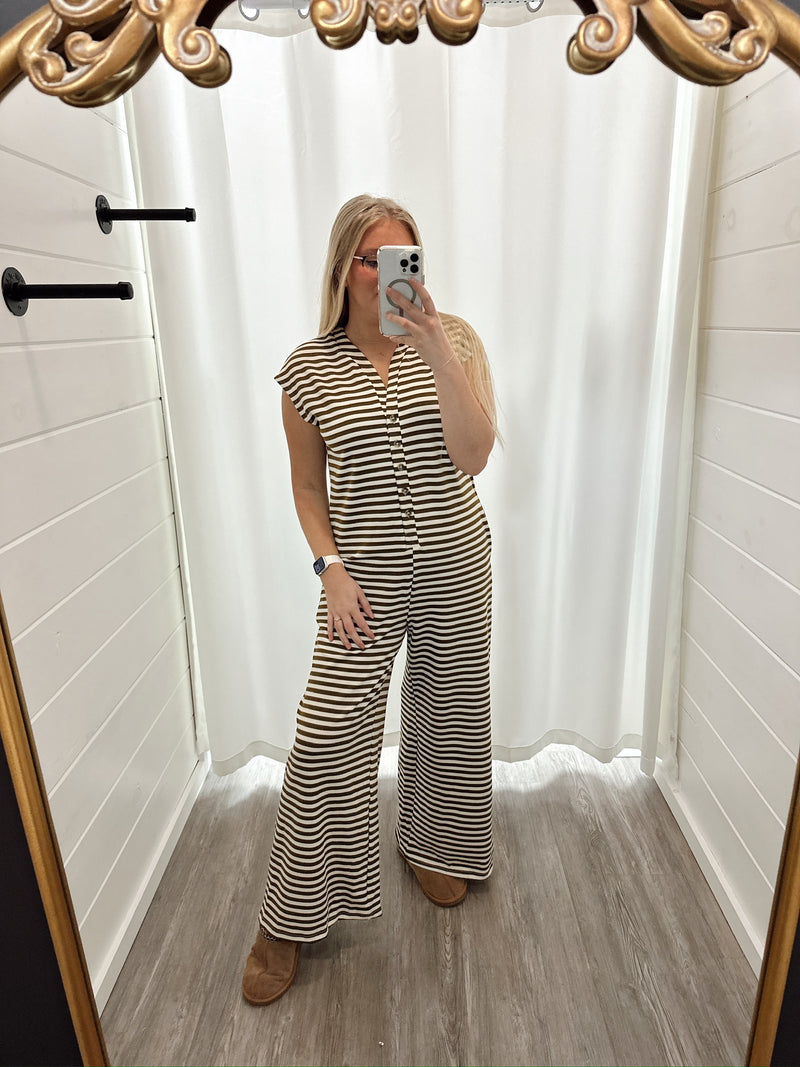 Latte Break Striped Jumpsuit
