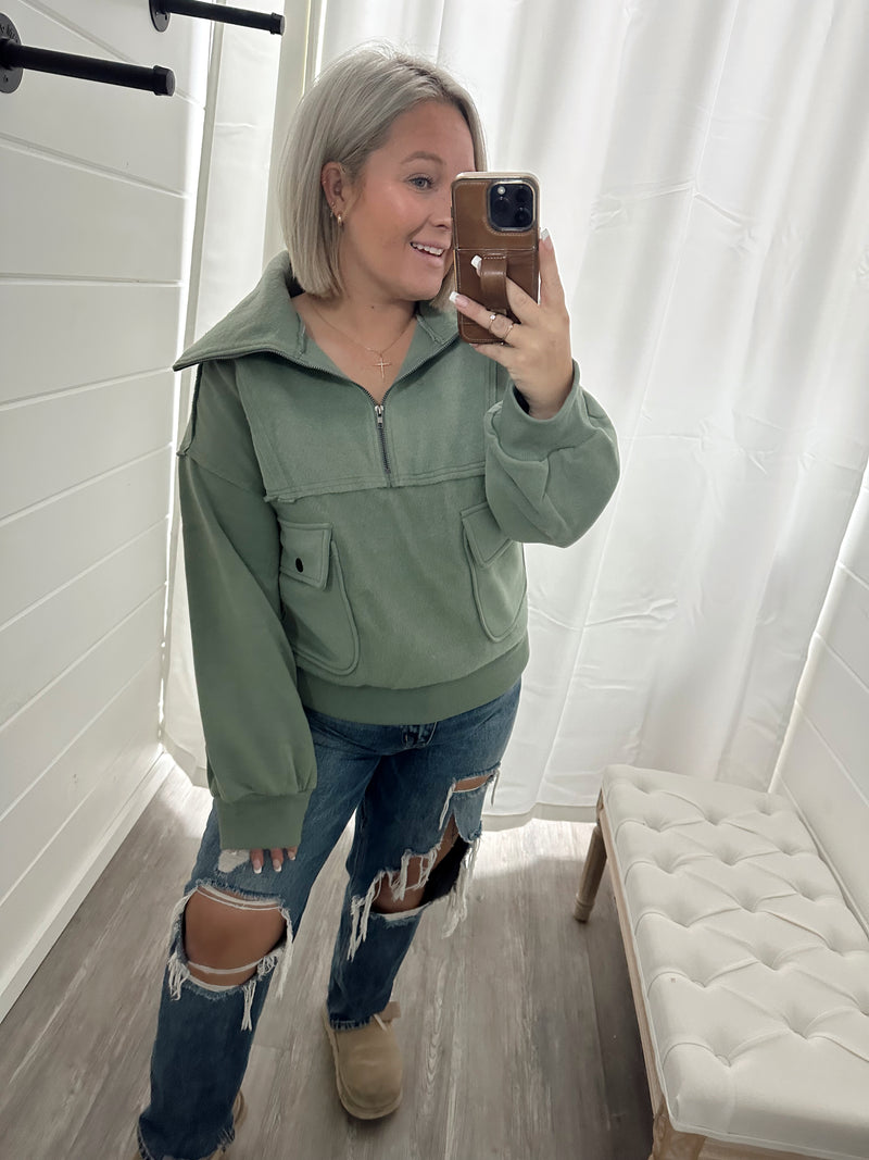 Taking It Easy Half-Zip-Sage
