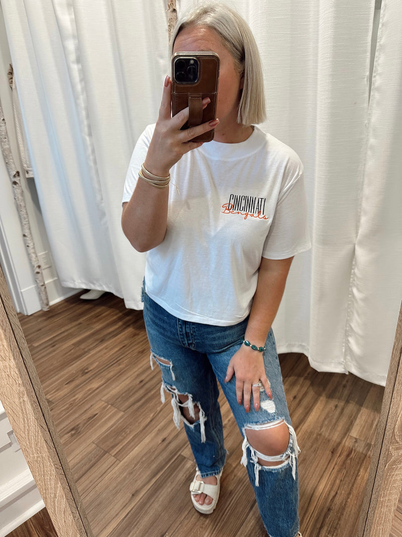Retro Cincinnati Cropped Tee-White