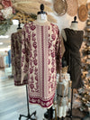Festive Floral Sweater Dress-Burgandy