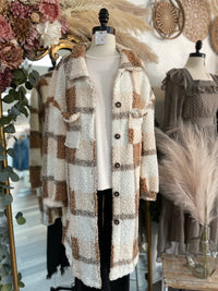 Love Me Some Plaid Long Teddy Shacket-Camel