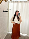 Leelyn Pleated Chiffon Midi Skirt-Brick