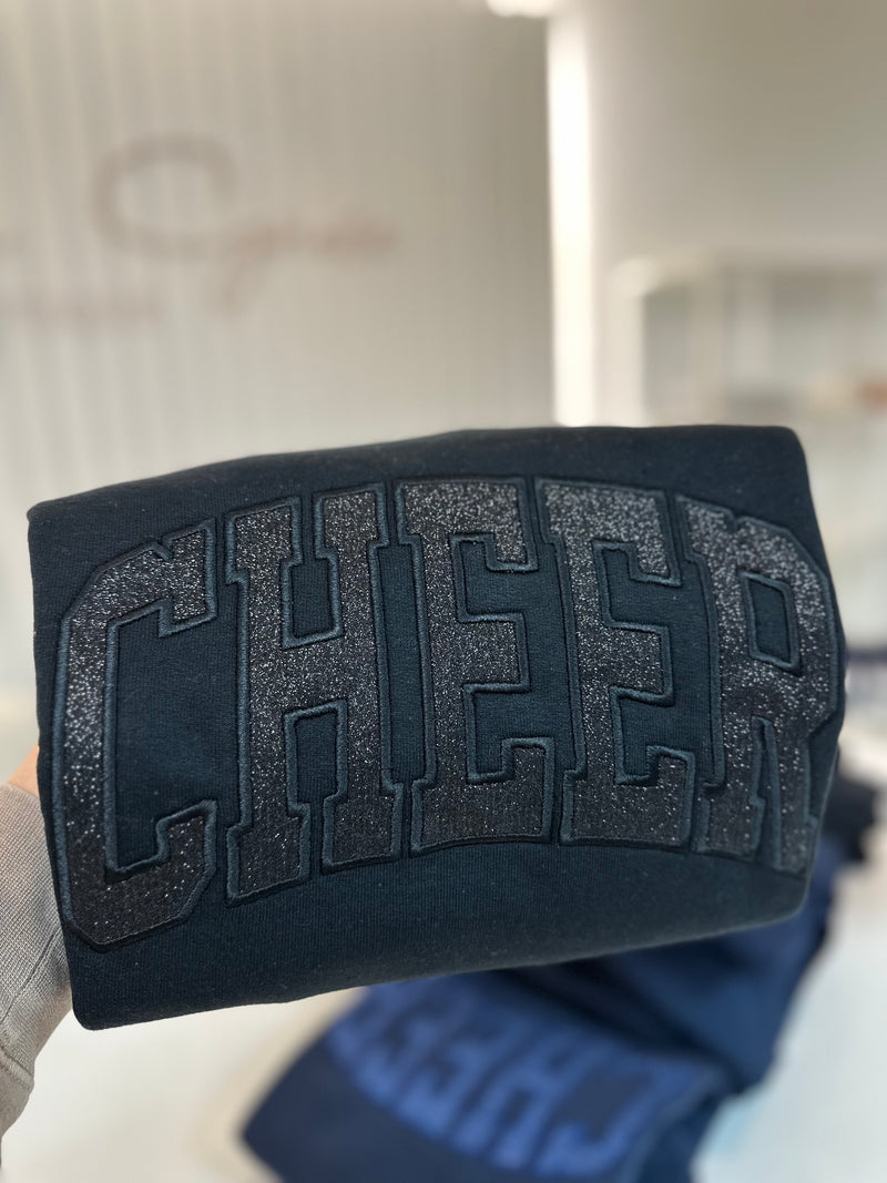 Cheer Black Embroidered Glitter Crewneck