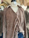 It's That Time Velvet Button Down Top- Taupe