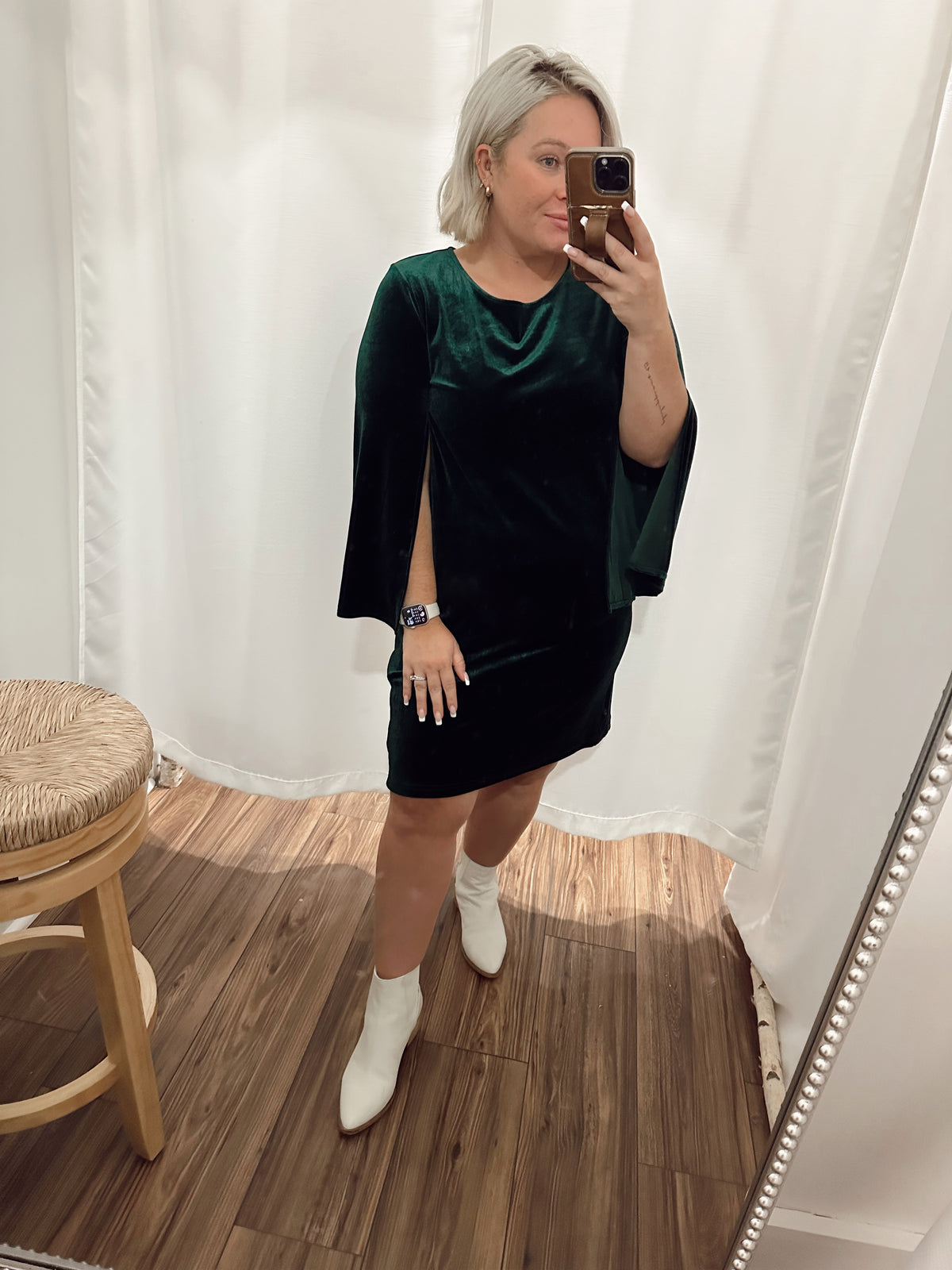 Forest Green Velvet Shift Dress