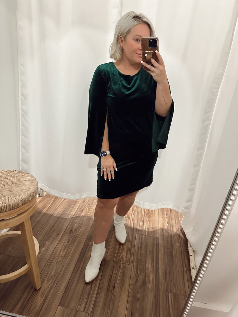 Forest Green Velvet Shift Dress